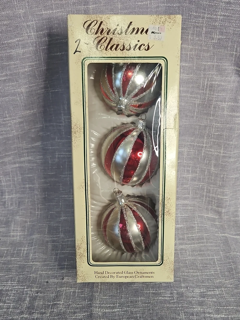 Red & Silver Striped Glass Ornament Set - 3 Pack